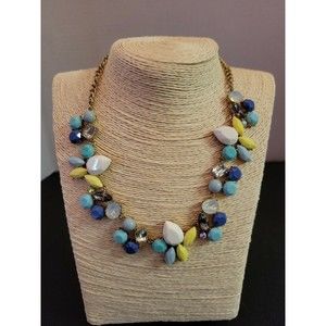 J.CREW CRYSTAL Teal Blue Yellow AB  Mixed Rhinestone adjust STATEMENT NECKLACE